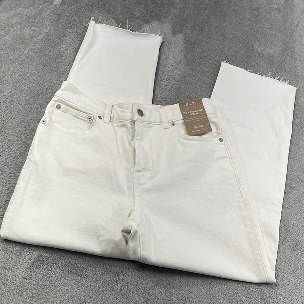 NEW Madewell 27, 4 90s Straight Crop Raw Hem NQ690 Cotton White High Rise Denim